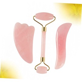 Minkissy Facial Massage Beauty Apparatus Pink Crystal Horn Massage Stone Jade Quartz Roller Set
