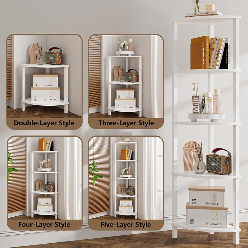 VIMBER Corner Shelf, 5-Tier Corner Bookshelf, Industrial Corner Ladder Shelf,