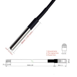 Yuuhseel 5pcs DS18B20 Temperature Sensor Waterproof Digital Stainless Steel Tube Temp Probe 3 Meter 118.1" Compatible with Arduino Raspberry pi