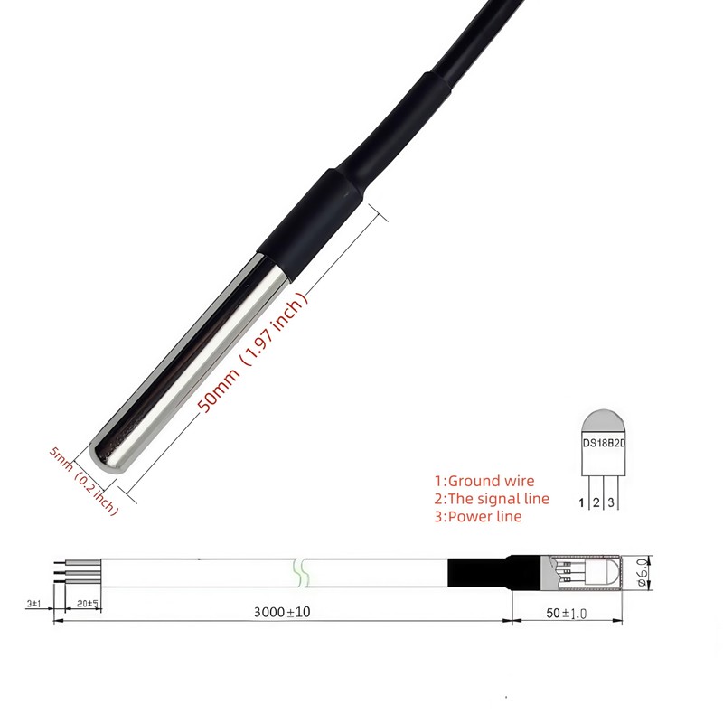 Yuuhseel 5pcs DS18B20 Temperature Sensor Waterproof Digital Stainless Steel Tube