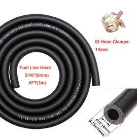 Taiss 5/16" (8mm) ID Fuel Line Kit, 6.56FT(2m) 300PSI NBR Rubber Fuel Line Hose with 10PCS 14mm ID Hose Clamps for Automotive Fuel Systems Engines:Tractors, Mowing Machine,Snow Machine,Etc.