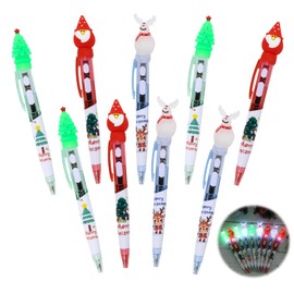 Toyhood 9 Pcs Christmas Ballpoint Pens, Light up Ballpoint Pens Christmas Retractable Ballpoint Pens Santa Christmas Tree Snowman Pens Christmas Novelty Pens Christmas Party Favor Gifts