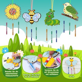 Pack of 12 Wind Chimes Craft Set Children Spring Wooden Wind Chime Craft Set Children's Birthday Craft Set Spring Children for Boys Girls