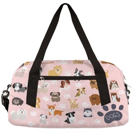 Pink Dog Cute Paw Print Gym Bag for Women Men, Small Travel Duffel Bag for Sports Getaway Overnight Bag Lightweight Weekender Bags Workout Bag Dance Bag for Boys Girls Kids Teens