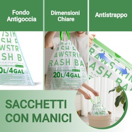 OKKEAI 90 kleine Müllbeutel, 20 l, weiß, mit Kordelgriffen, vorgeschnitten, strapazierfähig, reißfest, wasserdicht, auslaufsicherer Boden, für Zuhause