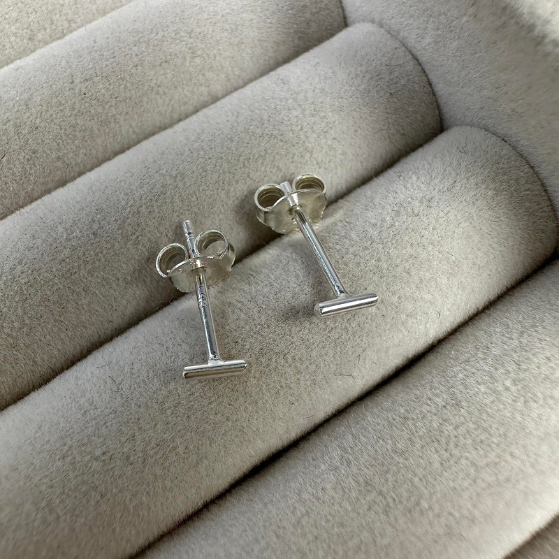 Small Sterling Silver Plain Bar Stud Earrings
