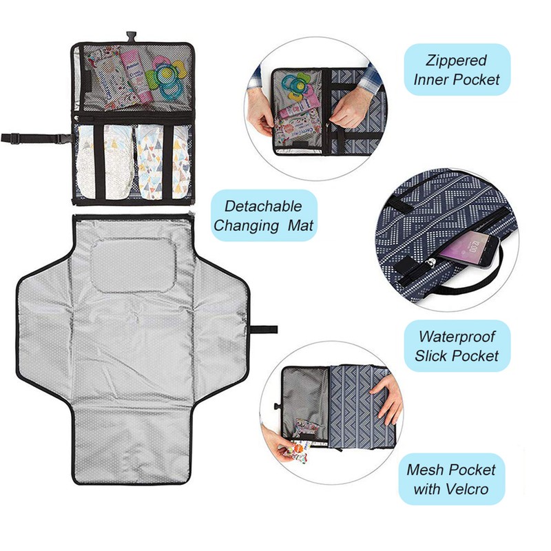 Baby Diaper Changing Pad Multi Pockets Diaper Changing Mat Portable