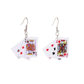 QUPENGXU Creative Poker Dangle Drop Earrings Casual Creativity Playing Cards Earrings For Women (K)
