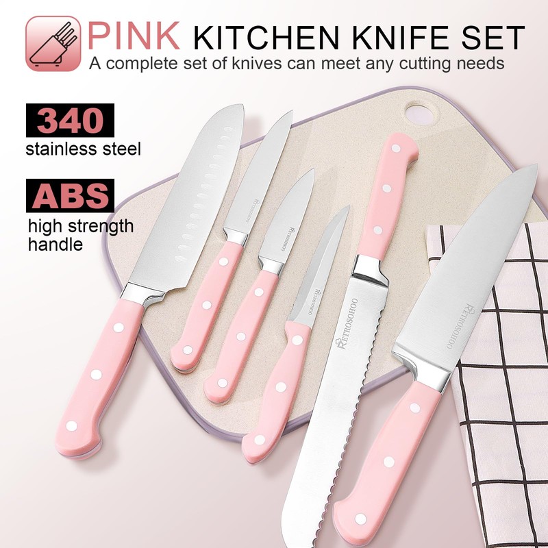 Pink Knife Set,14 Pieces Professional Kitchen Knife Set with Universal