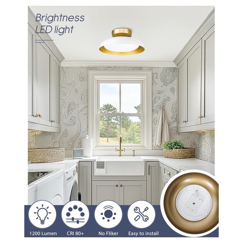 kudos White and Gold Ceiling Light Fixture 2 Pack, LED
