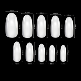 By Vixi 600 Pieces Long Oval Nail Extensions Free Glue and Preparation File 10 Sizes - Opaque Express Fingernail Extensions Full Cover For Professional & Home Use