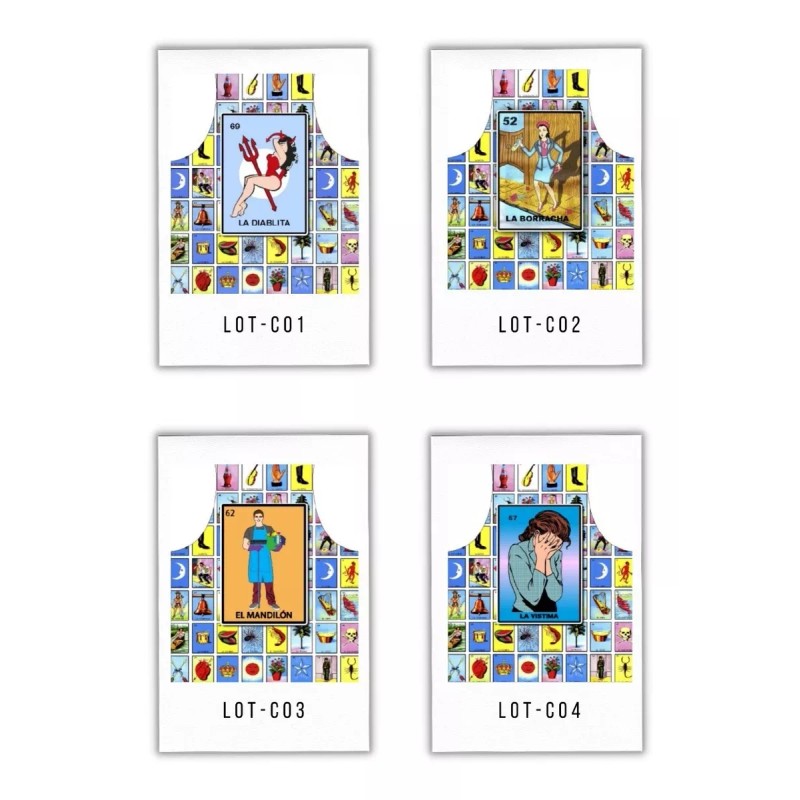 Texben 4 Mandiles Para Cocina Sublimados Lotería Mexicana