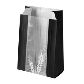 Restaurantware Bag Tek 4.5 x 2.5 x 8.5 Inch Bread Paper Bags 100 Greaseproof Baguette Paper Bags - Micro Perforated Clear Window Black Paper Bakery Bread Bags Disposable Freezable