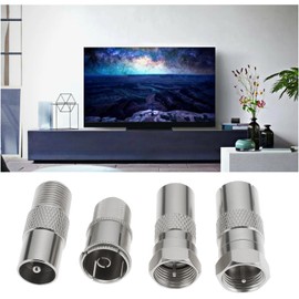 EMSea 4Pcs F to TV PAL Coaxial Adapter Kit, 75 Ohm F Female Male to TV Type PAL Connectors for Satellite FM Cable and Antenna
