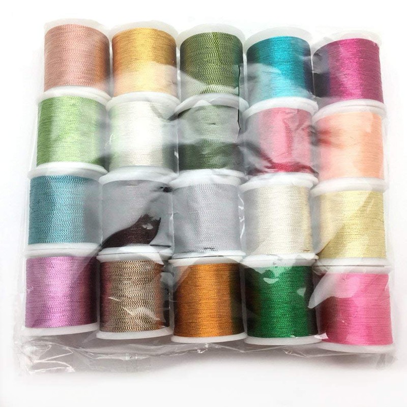 YEQIN 20 pcs Metallic Glittery Polyester Sewing Thread Set (Each