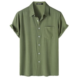 JEMITOP Men's Summer Cooling Shirts Casual Lightweight Short Sleeve Button Down up Beach Vacation Shirts with Pocket Army Green L