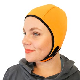 SwimCell Swimming Hat For Open Water Swimming and Watersports. Thermal 4mm Neoprene Swimming Cap for Adults. Adjustable and Reversible For Men and Women. One Size 55-59cm. Orange