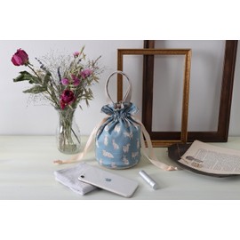 DDintex FLORET LONDON Drawstring Pouch, Miao, Blue, φ4.7 x 7.1 inches (12 x 18 cm) [Using Liberty Print]