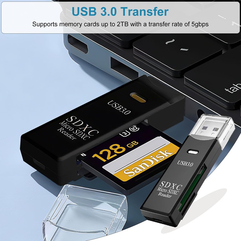 2 PCS USB3.0 SD Card Reader, High Transfer Speed up
