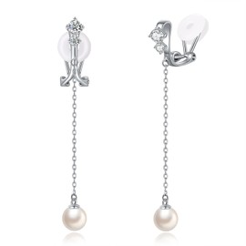 FH.bird 0.2 inch (6 mm) Pearl Earrings, Women's, Swaying, Painless, Hypoallergenic, 925 Silver, Cute, Wedding, Stylish, Birthday Gift, Women's, Silver Sterling Silver, Created Pearl