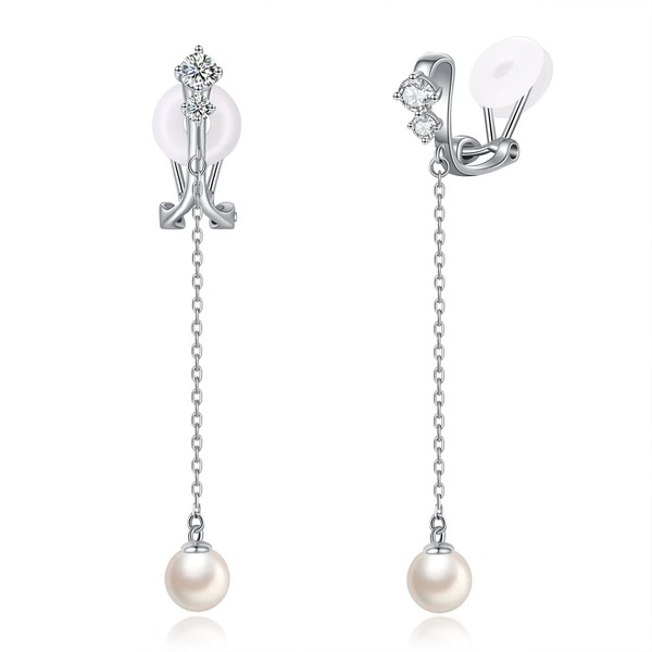 FH.bird 0.2 inch (6 mm) Pearl Earrings, Women's, Swaying, Painless,