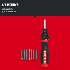 CRAFTSMAN Ratcheting Screwdriver, SpeedDrive, 2” Double Ended Bits Included, Handle Holds Up To 6 Bits (CMHT68129)