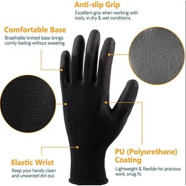 Gedikum 1 x Pair of Premium Grip Work Gloves, with PU Coating, Mechanic Gloves, Assembly Gloves, Gardening Gloves, Fine Touch, Protective Gloves, Reusable (10)