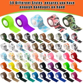 Threlaco 100 Rolls Self Adhesive Bandage Wrap Breathable Elastic Cohesive Bandage Wrap Non Woven Medical Wrap Colorful Ankle Tape for Stretch Athletic, Sports, Wrist (Bright Color,1 Inch X 5 Yards)