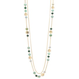 FULU AUTUMN Boho Gold Long Necklaces for Women Natural Stone Beaded Layered Long Necklace Mothers Day Gifts Dainty Flower Costume Jewelry for Women, Stone, No Gemstone