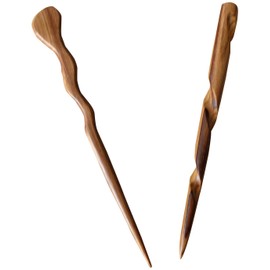 JWL (1) Teak Spiral & (1) Teak Conical 6 Inch Hair Stick Pick Pic Pin Fork - Hawaiian Style