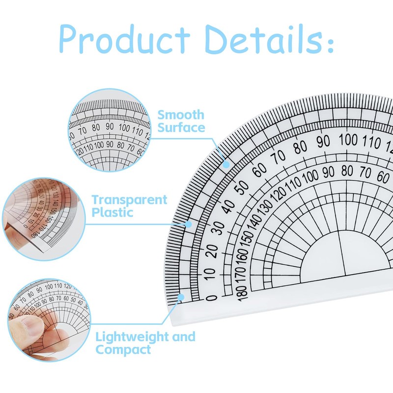Plastic Protractor,10 PCS Protractor Geometry Set 4 Inch Plastic Math