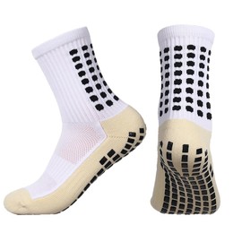 BUKEORE 2 Set Anti-slip Grip Soccer Socks with Shin Guard Sleeves, Sports Athletic Socks for Men Women (US, Alpha, One Size, Regular, Regular, Men: 6-12 Woman: 7-13, 2 Set (White)