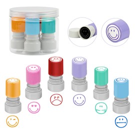 Qcdou Stamp Teacher Self-Inking 6 Pieces Stamps Children, Self-Inking Smiley Colourful Cartoon Emoji Motivational Stamp, School/Family/Nursery Education Teaching Aids (A)