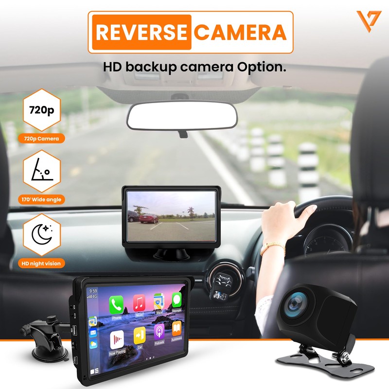 Veloxar Portable Wireless 7" Touchscreen Head Unit with Apple CarPlay