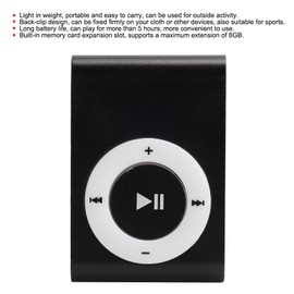 Mini MP3 Player, Portable Digital Music Media Player, Mini MP3 with Back Clip, Player with Earphone and USB Cable, up to 5H Playing Time, Support Memory Card (Black)