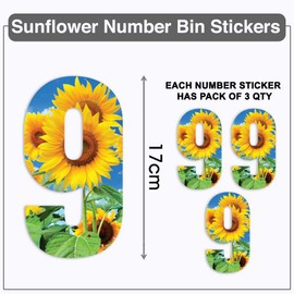 Pack of 3 Sunflower Bin Number Sticker - 9 ideal for Home, Office, Classroom Decoration, Out Door Wheelie Bins, Dustbin V1099 Packwith®