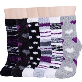 Calcetines de felpa para mujer, coloridos y cálidos, suaves, acogedores, para invierno, interiores, Violeta Negro