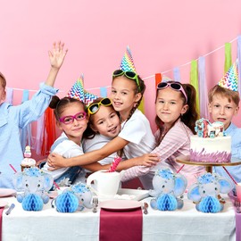 Glenmal 8 Pcs Blue Elephant Honeycomb Centerpieces Blue Elephant Birthday Table Decorations Floral Elephant Party Favors for Birthday Party Supplies, 8 Styles