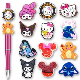 12Pcs Cute Cartoon Focal Beads for Pens, Silicone Focal Beads for Making DIY Bead Pens Keychain Jewelry