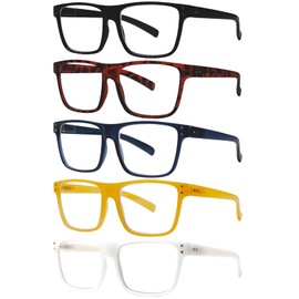 Kerecsen 5 Pack Oversized Reading Glasses Blue Light Blocking Square Large Frame Readers for Men and Women (5 Mix Color, 2.25, x)