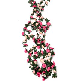duoyif Flower Garland, Decorative Roses Flower Garland, Pack of 4, 2.4 Metres, Pink Artificial Flowers Garland, Decorative Flowers, Flower Tendrils, Like Real for Wedding Arch, Wall Backdrop, Garden,