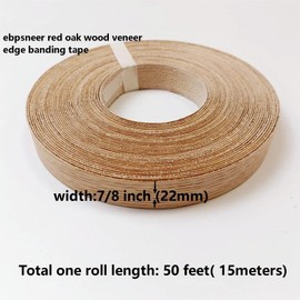 ebpsneer Red Oak 7/8 inch ×50ft Wood Veneer Edge Banding Roll,Pre-glued Iron On Wood Veneer Edging Strip-Backed with Hot Melt Adhesive-Flexible Wood Veneer Edgebanding Tape for Laminate Furniture