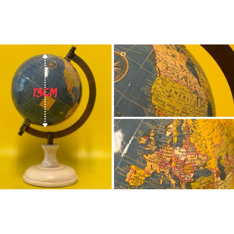 EXERZ 13cm Antique Globe Ocean Blue with a Wooden Base,