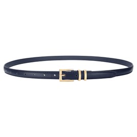 VONMELLI Leather Thin Belt for Women, Navy Blue Women's Skinny Belt Ladies Belt for Jeans Dress with Gold Buckle M