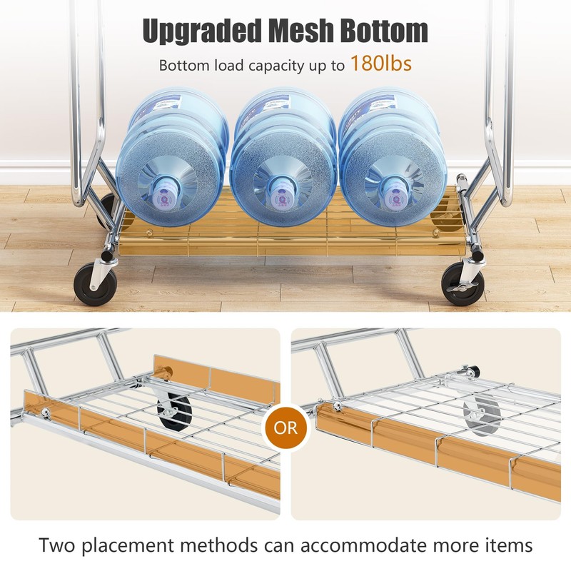 Heavy Duty Clothes Rack Load 620 Lbs, Double Rod Rolling