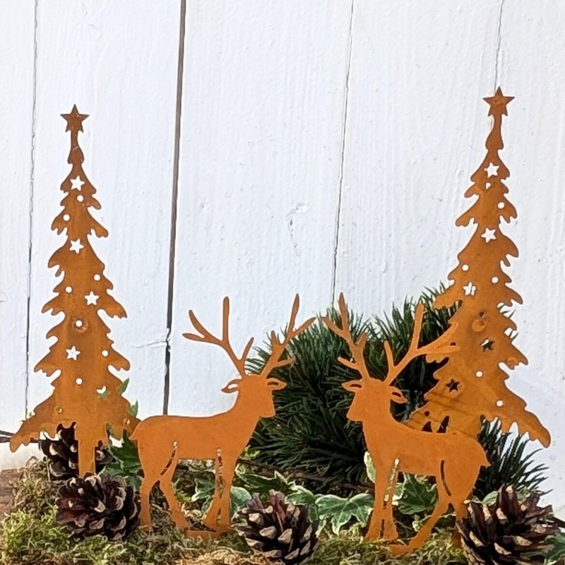 Storm's Gartenzaubereien Garden Stake Deer Decoration with Fir Trees in