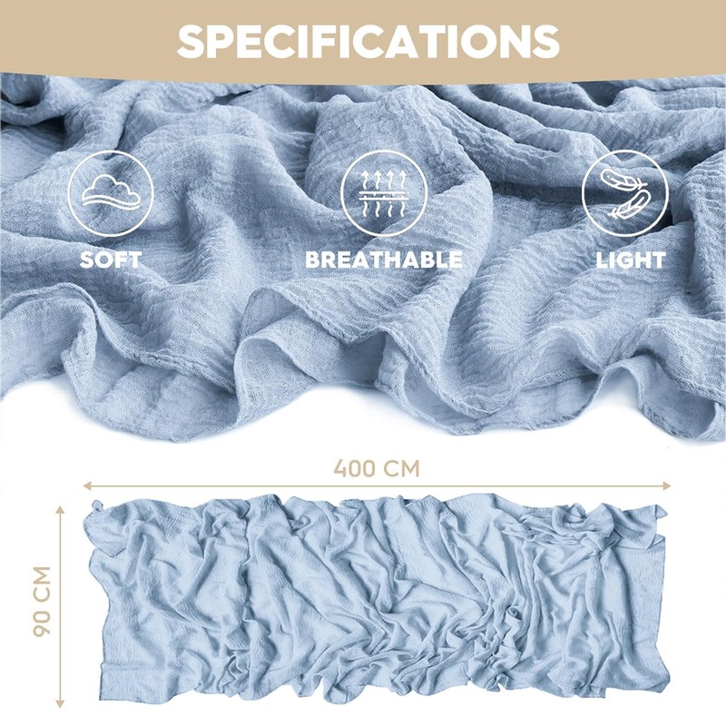 Artoid Mode Boho Sky Blue Gauze Wedding Table Runner, Cheesecloth