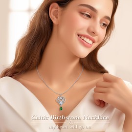ETERMBOL May birthstone necklace for women 925 sterling silver emerald necklace pendant Birthstone birthday gifts celtic jewlery