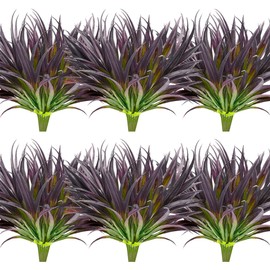 AUMVEYI 16pcs Artificial Plants Outdoor Flowers UV Resistant Fake Tall Grass Plants Faux Tropical Shrubs Plastic Greenery Bushes Front Porch Patio Garden Outside Decoration (Purple)