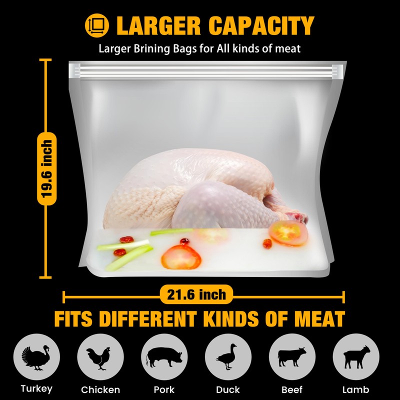 Brining Bag for Turkey Under 18lbs, 2 Pack, 21.6''x19.6'', Double